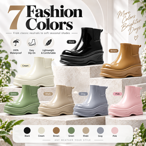 Bottes de pluie courtes imperméables en PVC pour femmes, plateforme épaisse, antidérapantes, pour le jardin et la mode en extérieur - Product Image 2