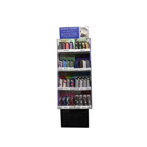 Recycled Floor Standing Cardboard Pen Display Rack With Hooks Hanging Pen Display Stand For Stationery Store