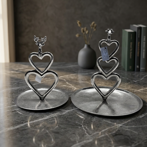 Silver Heart <b>Stack</b> Candle Stand for Valentine's Day Home Decoration Durable Metal Design - Product Image 2