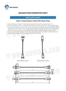 Eslinga de Cable de Acero Galvanizado HIDEA, Factor de Seguridad 5:1, Conector Abierto o Cerrado para Uso Pesado en Elevación y Remolque - Product Image 2