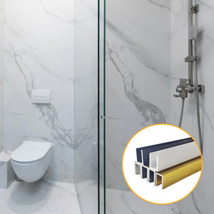<span class=keywords><strong>Paroi</strong></span> <span class=keywords><strong>de</strong></span> <span class=keywords><strong>douche</strong></span> en alliage d'aluminium à rainure en U avec bordure en verre trempé, cadre étroit, fentes pour cartes préinstallées - Product Image 1