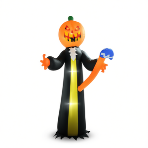 Decorazione gonfiabile di Halloween a forma di zucca, in PVC, alta 1,8 m, illuminata, per esterni, da posizionare nel cortile anteriore. - Product Image 1