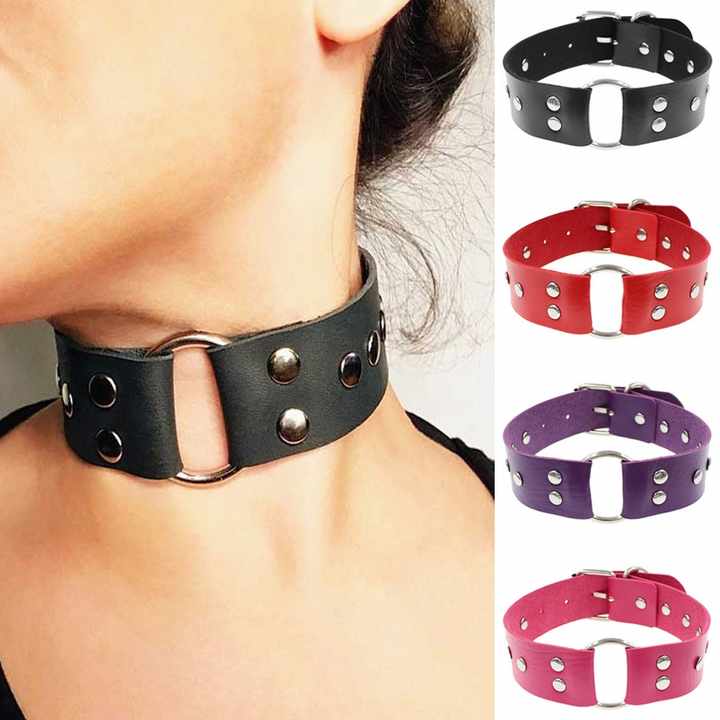 Black Leather Choker Collar Leash Collar And Leash Set Adult Play