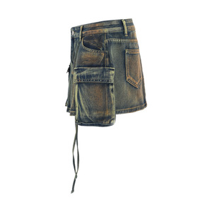 Printemps Nouvelle Mode Jupes Denim pour Femmes Plusieurs Poches Patchwork Lavé À Lacets <span class=keywords><strong>Cargo</strong></span> A-ligne Mini <span class=keywords><strong>Jupe</strong></span> - Product Image 3