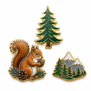 En gros, épingles en émail souple personnalisées de haute qualité, motifs forêt, <span class=keywords><strong>pin</strong></span> et écureuil 3D, avec impression UV, badges et épingles cadeaux en métal - Product Image 1