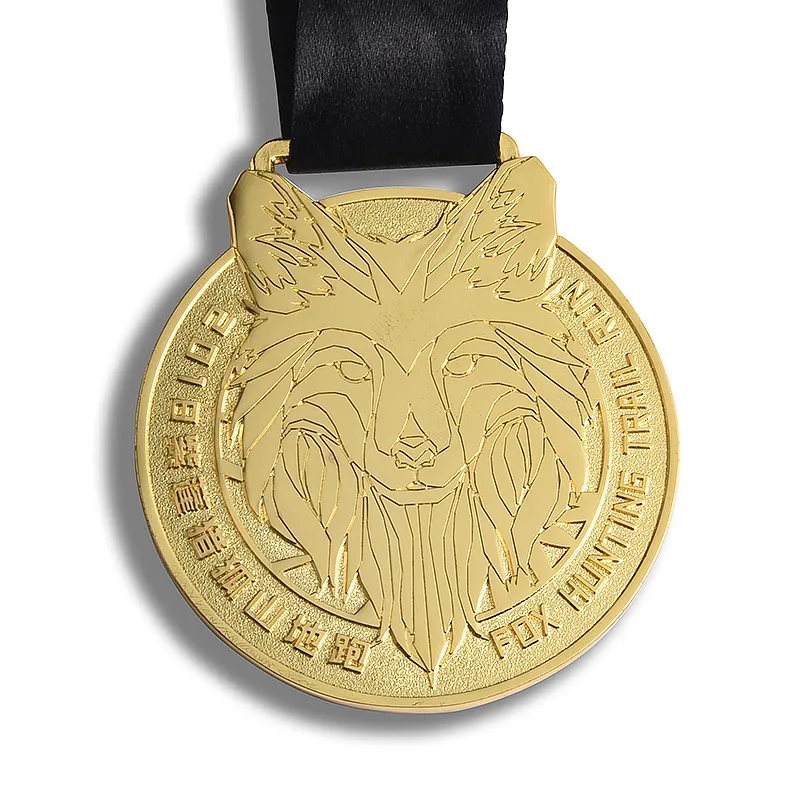 Estilo de moda Diseño de imagen animal en relieve Logotipo personalizado Círculo Medalla de competencia de metal dorado