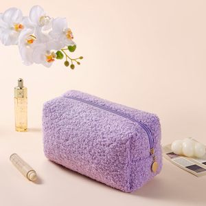 Custom Logo Soft Fleece Plush Pink Floral <b>Makeup</b> Eco Friendly Hanging Zipper Terry Cloth Travel Cosmetic Bag <b>case</b> - Product Image 2
