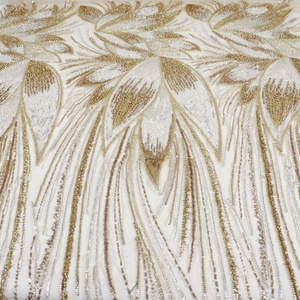 Lh Chất Lượng Cao Cô Dâu Sân Khấu Vàng Châu Âu Mỹ Sang Trọng Ren 3D Sequin Thêu Vải Với Đính Cườm Cho Đám Cưới Buổi Tối Ăn Mặc - Product Image 2