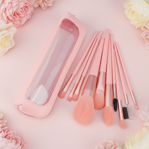 Juego de 10 Brochas de Maquillaje con Mango de Madera Rosa, Logotipo Personalizado, Pelo Sintético Suave, Brocha Profesional para Base y Polvo Cosmético con Bolsa - Product Image 2