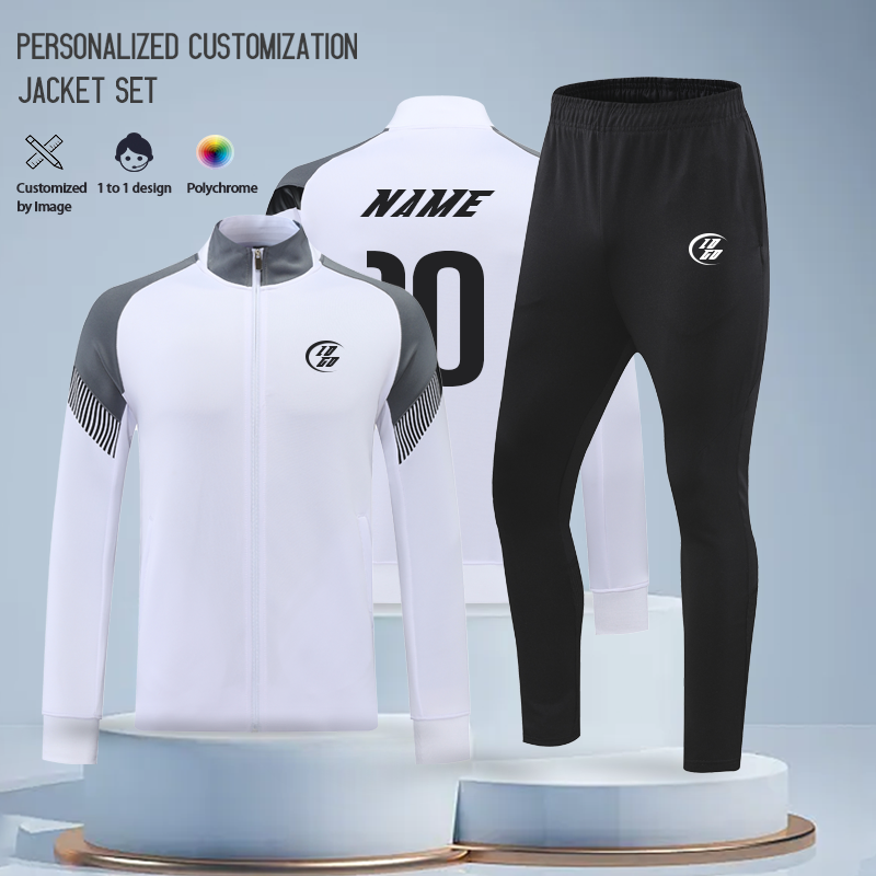 Custom Logo 100% Polyester Full Zip Football Tracksuit 2-Piece Active Wear Set for Men Kids School Uniforms for Winter Jogging