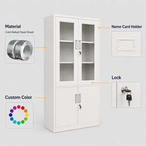 Armadio <span class=keywords><strong>Archivio</strong></span> Moderno in Acciaio, Mobili per Ufficio, Armadietto A3 Esecutivo con Porta in Vetro e Serratura per Archiviazione e Conservazione - Product Image 4