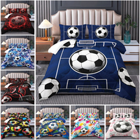 Ensemble de couette pour enfants motif terrain de football et ballon de soccer, taille Queen, en microfibre respirante, design contemporain pour garçons et filles
