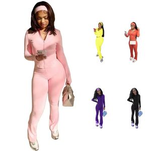 Conjunto de 2 Piezas para Mujer, Chaqueta de Manga Larga y Leggings Deportivos Acampanados, Atuendo Informal a Juego, Chándal - Product Image 1