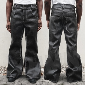 <span class=keywords><strong>Pantaloni</strong></span> <span class=keywords><strong>in</strong></span> Pelle Sintetica Nera a Vita Alta, Stile Baggy Oversize, Streetwear, Gamba Svasata, per Uomo - Product Image 1