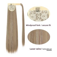 Queue de cheval à clipser pour femme, cheveux chinois longs et lisses, effet laser, soyeux et brillant, style célébrité internet, non-Remy, 24 pouces, pour l'exportation