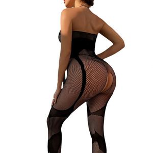 Nouveau Bodystocking en résille orné de strass, entrejambe ouvert, lingerie féminine transparente - Product Image 3