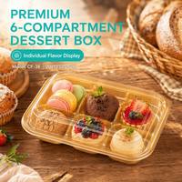 Boîtes d'emballage jetables en plastique doré à 6 compartiments pour desserts, contenants de stockage de qualité alimentaire pour gâteaux, pâtisseries et biscuits