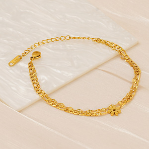 Fashion Charm Bracelet Zinc Alloy Double Layer Flower Petal Design Figaro Chain Gold Plated Women's Jewelry Gift - Product Image 1