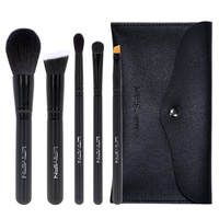 Ensemble de 5 pinceaux de voyage miniatures de luxe noirs personnalisés en usine, pinceau éventail, poils synthétiques, manche en bois, outils de beauté, pinceaux de maquillage