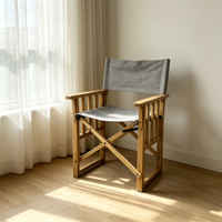 Chaise de jardin rustique confortable en chêne massif avec cadre en X, toile 100 % coton amovible et lavable, empilable, pour le loisir