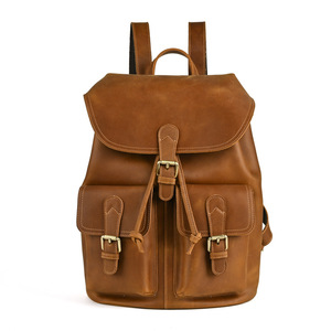 Crazy Horse <b>Backpack</b> Genuine Leather Dark Brown Large Capacity Business Travel Casual Men's <b>Backpack</b> - Product Image 5