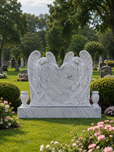 Bianco Carrara white Marble Angel Design Hand Carved Headstone Polished Surface Traditional Style Outdoor Use - Product Image 1