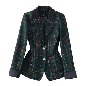 2026 Green Woven Anti-Wrinkle <strong>Blazer</strong> <strong>Women's</strong> High-End Casual Suit <strong>Coat</strong> Autumn Winter Goddess Fan <strong>Large</strong> Size New High-Temperament - Product Image 3