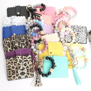 Multifunctionele Card Pouch Tas Kwastje Armband Sleutelhanger Siliconen Kraal Sleutelhanger Armband