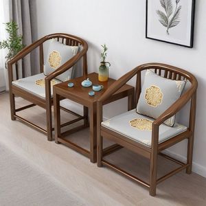 Chinese Style Solid Wood Armchair Set 3 Pieces Living Room <b>Study</b> Chair With Blue Cushion And Yellow Pillow - Product Image 2
