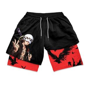 Bir Pieced Anime spor şort erkekler kadınlar yaz baskı Luffy Doflamingo Fitness koşu egzersiz Mesh hızlı kuru spor şort hediye - Product Image 2