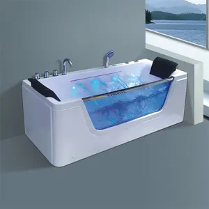Two Person Waterfall Massage Bathtubs with LED Light Bubble Massage Bath Tub Design