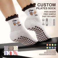 Chaussettes de compression Pilates personnalisées avec logo, antidérapantes, pour yoga et trampoline, chaussettes de yoga à volants pour femmes