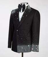 Veste de Costume Homme LB10 Scintillante à Strass, Revers Pointus, Smoking Croisé, Tenue de Marié, Blazer Personnalisé pour Soirées et Affaires
