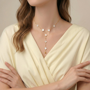 Collar Lariat de Aguamarina Natural 2026 con Forma de Trébol, <span class=keywords><strong>Cadena</strong></span> de Cuentas Satélite en Forma de Y, Acero Inoxidable con Oro de 18K CL26-150 - Product Image 6
