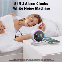 Lampe de nuit LED RGB 5-en-1, Enceinte portable, Chargeur sans fil, Réveil, Enceinte Bluetooth, Machine à bruit blanc pour bébé