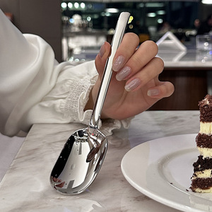 Cuillère à dessert à long manche en acier inoxydable 316, style occidental, cuillère à glace à tête plate, cuillère à manger pour adultes - Product Image 1