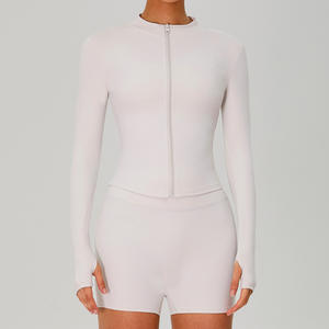 Manches longues avant Logo Skinny Fit vêtements d'activité conception extérieure fermeture éclair complète Yoga sport séchage rapide sueur femmes veste zippée - Product Image 5