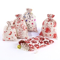 Bolsas de yute con cordón para Navidad al por mayor de fábrica, ecológicas, con diseño de Papá Noel y renos, para regalos, dulces, joyas, personalizables y duraderas