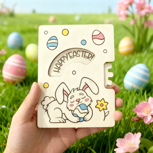 Décoration rotative en bois 'Joyeux Jour' 2026 avec motif lapin et œuf pour cadeau d'Pâques pour enfants - Product Image 1