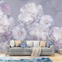 Papier peint mural Art Déco grand format, motif pivoine douce gris-violet, imprimé par transfert thermique, personnalisé pour chambre à coucher, salon, beauté