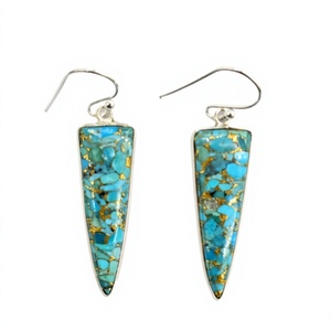 Custom 925 <b>Silver</b> Copper Turquoise <b>Earring</b> Wholesale <b>Long</b> Triangle Drop Dangle Jewelry In Wholesale Price - Product Image 2