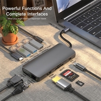 Base de Conexión USB-C 11 en 1, Aleación de Aluminio, USB-A 3.2 10Gbps, 4K 60Hz, RJ45 1000M, VGA, PD 100W, Audio, Lector de Tarjetas SD