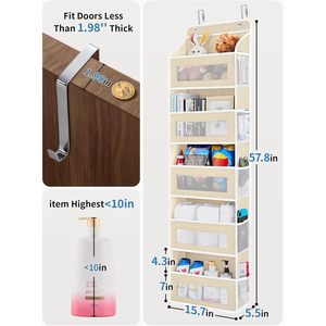 Organisateur de rangement suspendu au-dessus de la porte, 10 poches, beige, pour chambres d'enfants, crèches, soins pour bébés, étagère multifonctionnelle en tissu - Product Image 2