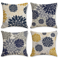 Housse de coussin décorative YINUAN motif chrysanthème moderne, bleu marine et jaune, pour canapé