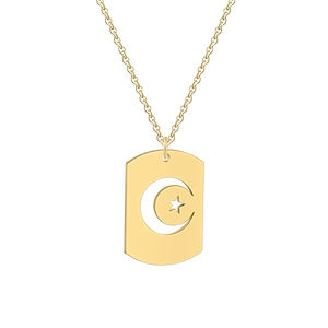 Collana <span class=keywords><strong>con</strong></span> Ciondolo a Forma di Medaglia Militare Islamica in Oro 18K <span class=keywords><strong>con</strong></span> Luna Crescente e <span class=keywords><strong>Stella</strong></span>, Personalizzabile per Uomo e Donna - Product Image 1