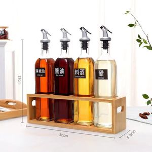 <b>Bamboo</b> Oil Bottle Rack 32cm Rectangular Spice Storage <b>Container</b> Set With Metal Lid For Kitchen Use - Product Image 1