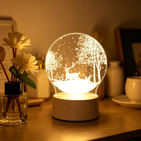 Lampe de Nuit LED en Acrylique 3D Créative, Vente en Gros, Lampe de Table pour Enfants, Émission Blanc Chaud, Alimentation Prise Secteur/Piles pour Salon