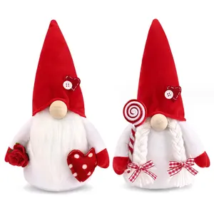 2024 Valentine's Day Gnome Decor Couple Red and White Faceless Old Man Holding Rose Doll Table Decor