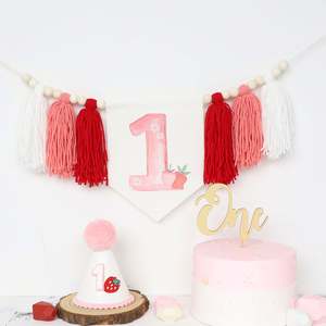 Bannière professionnelle de <span class=keywords><strong>chaise</strong></span> haute arc-en-ciel bannière d'anniversaire avec chapeau avec grand <span class=keywords><strong>prix</strong></span> fond de mur d'anniversaire de fraise - Product Image 2