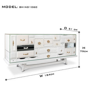 Élégante <span class=keywords><strong>console</strong></span> moderne en acajou <span class=keywords><strong>avec</strong></span> poignées en verre gris laqué blanc et laiton Tiroirs en bois fabriqués à la main pour les intérieurs de salon - Product Image 5